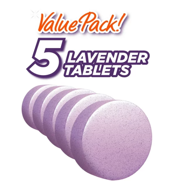 Ty-D-Bol Toilet Cleaner, Lavender Toilet Bowl Cleaner Tablets, Bleach Free, 1.4 oz, 5 Pack Supply