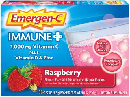 Emergen-C Immune Plus Vitamin C Supplement Powder, Raspberry, 30 Ct For Sale