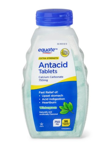 Equate Extra Strength Antacid Chewable Wintergreen Tablets, over the Counter, 750 mg, 96 Ct on Sale