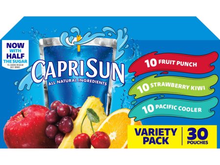 Capri Sun Variety Pack with Fruit Punch, Strawberry Kiwi & Pacific Cooler Juice Box Pouches, 30 ct Box, 6 fl oz Pouches on Sale