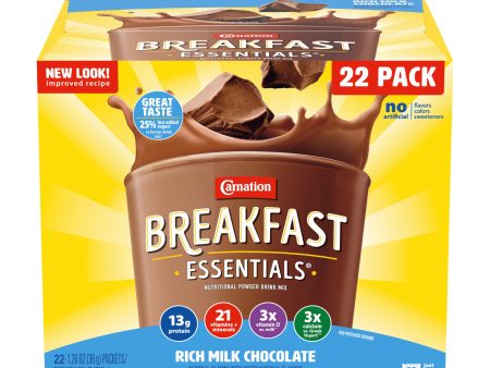 Carnation Breakfast Essentials Nutritional Powder Drink Mix, Rich Milk Chocolate, 22 - 36 g Packets Hot on Sale