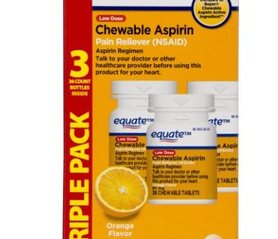 Equate Low Dose Chewable Aspirin 81 mg Tablets, Orange Flavor, 3x 36 Count Hot on Sale