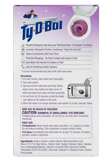 Ty-D-Bol Toilet Cleaner, Lavender Toilet Bowl Cleaner Tablets, Bleach Free, 1.4 oz, 5 Pack Supply