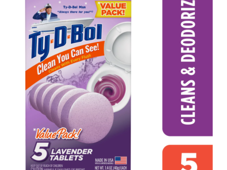 Ty-D-Bol Toilet Cleaner, Lavender Toilet Bowl Cleaner Tablets, Bleach Free, 1.4 oz, 5 Pack Supply