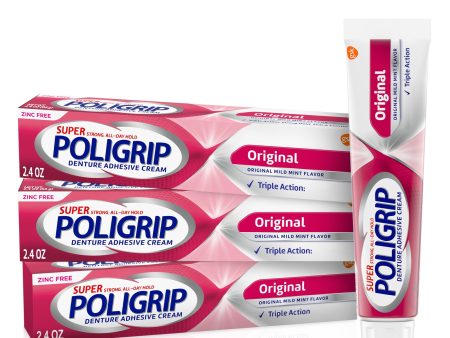 Super Poligrip Original Denture and Partials Adhesive Cream, 2.4 Oz, 3 Pack Online