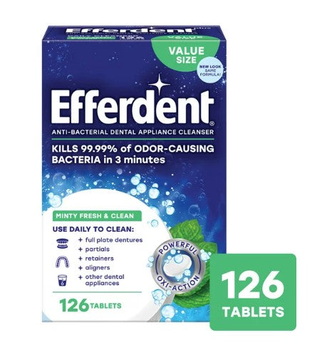 Efferdent Retainer & Denture Cleaner Tablets, Minty Fresh & Clean, 126 Count Sale