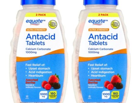 Equate Ultra Strength Antacid Tablets for Heartburn, Assorted Berries, Twin Pack, 160 Count For Sale