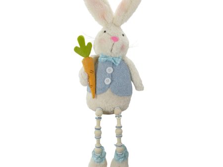 22  Blue and White Boy Bunny Rabbit with Dangling Bead Legs Spring Figure For Sale