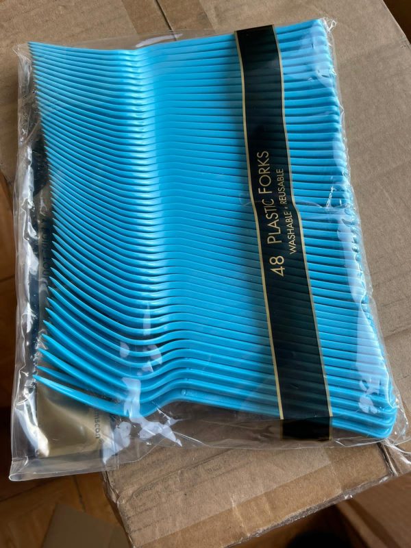 Amscan 8017.54 Premium Caribbean Blue Plastic Forks, 48ct Online